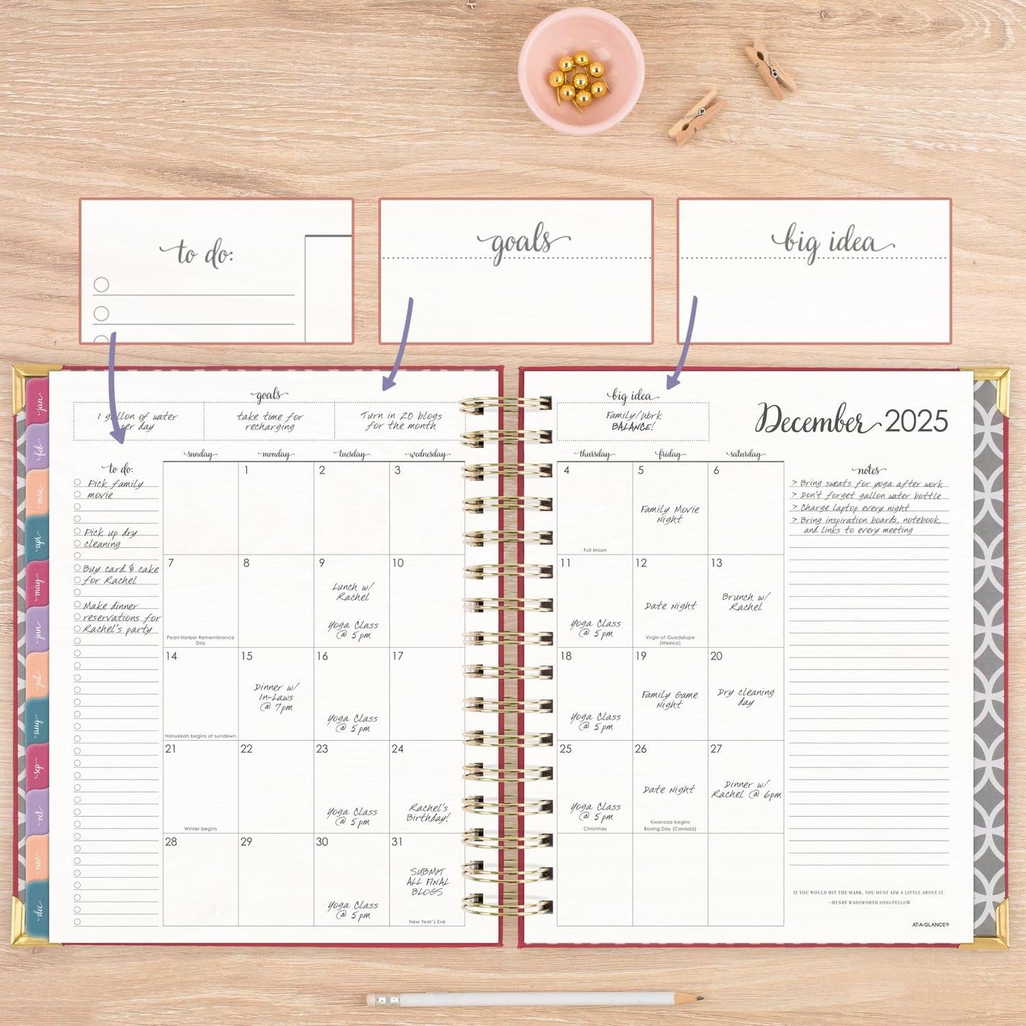 2025 Planner, Daily & Monthly, 7" X 8-3/4", Medium, Hardcover, Harmony, Berry (6099-806-59-25)