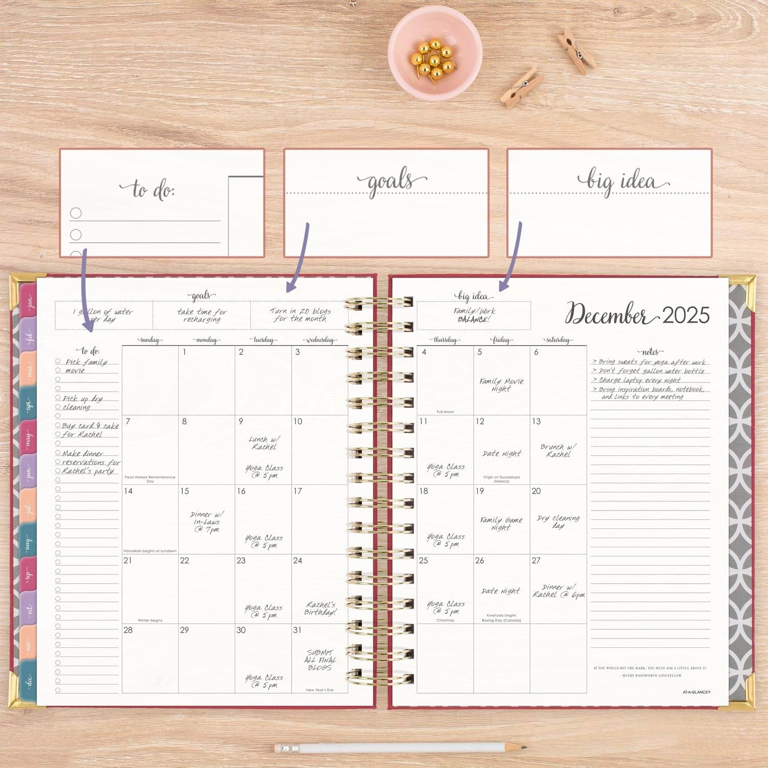 2025 Planner, Daily & Monthly, 7" X 8-3/4", Medium, Hardcover, Harmony, Berry (6099-806-59-25)