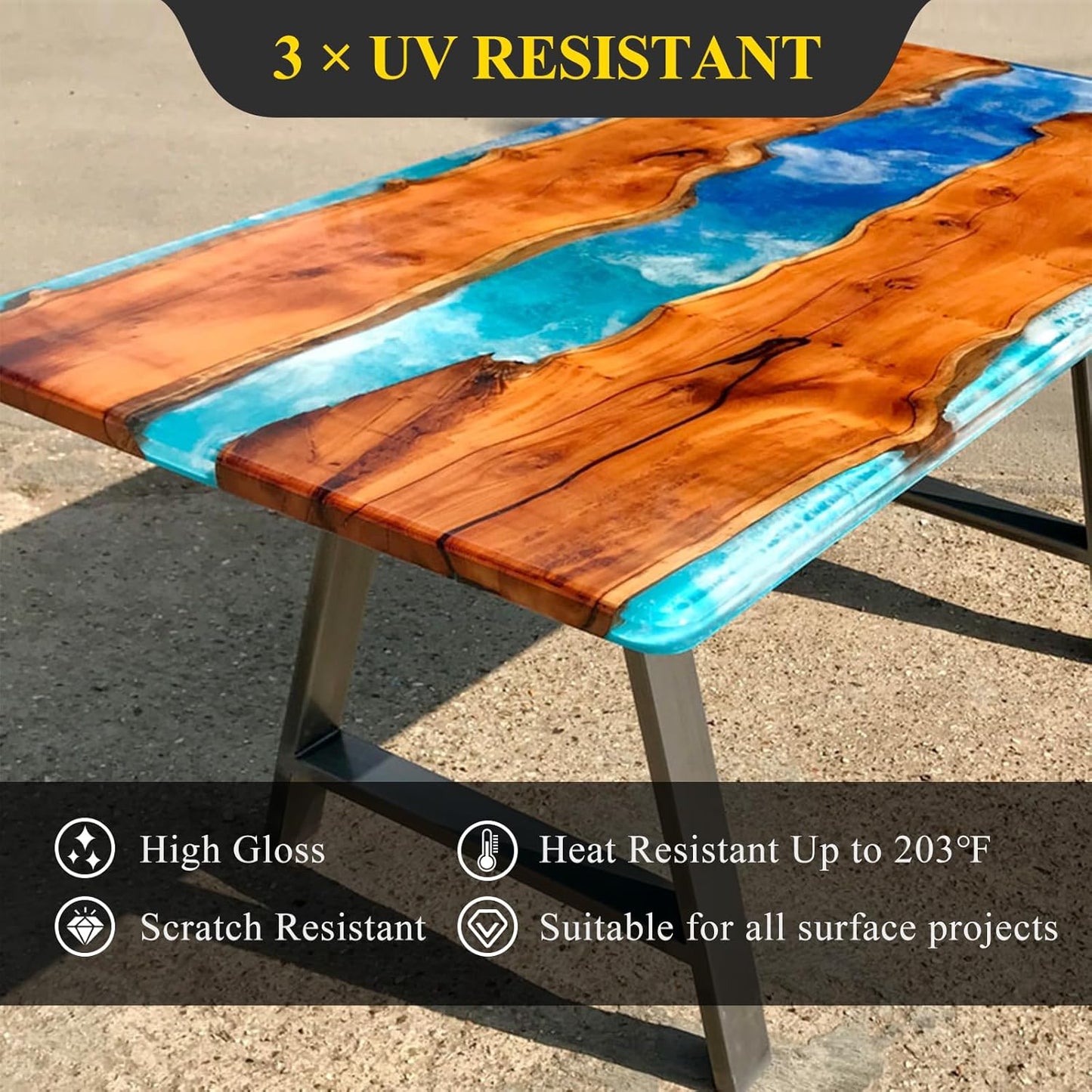 1 Gallon 3×UV Resistant Resin Kit,No Bubble & Crystal Clear Epoxy Resin for Coating, Casting, Table Top,Diy, Bar Top, River Tables, Resin Art, Wood with High Gloss Finish