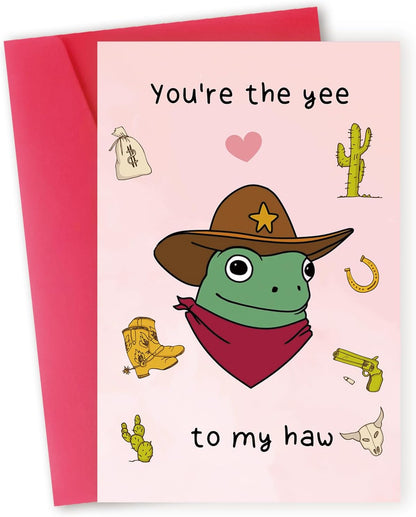 Funny Frog Valentines Card Gift,Humorous Valentine'S Day Card for Women Men,Unique Anniversary Card for Him Her,Cowboy Valentines Day Card