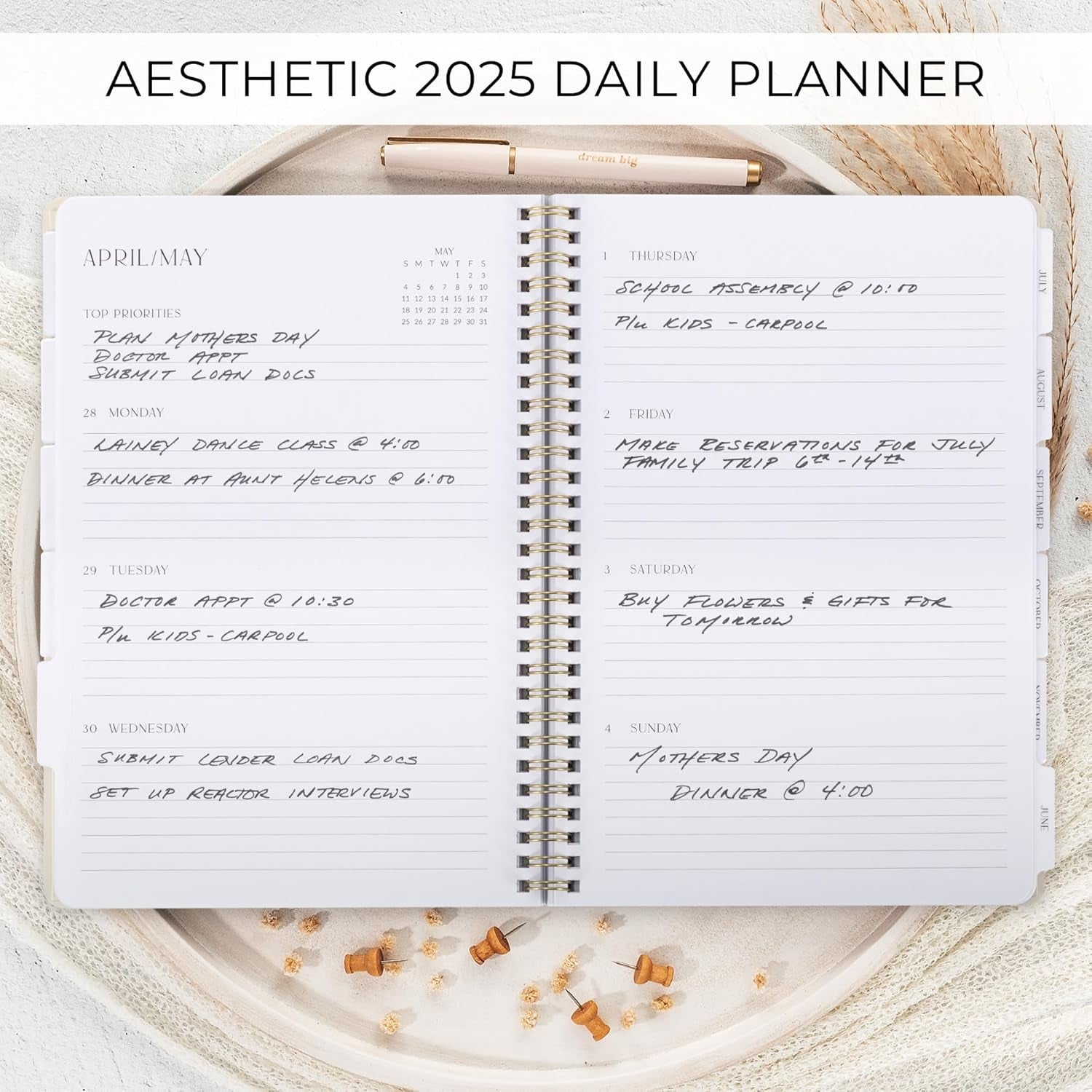 Beautiful 2025 Daily Planner - 7" X 10" Daily Planner for Women or Men with Weekly & Monthly Spreads for Easy Planning - Perfect Calendar Book to Organize All Tasks and Boost Productivity