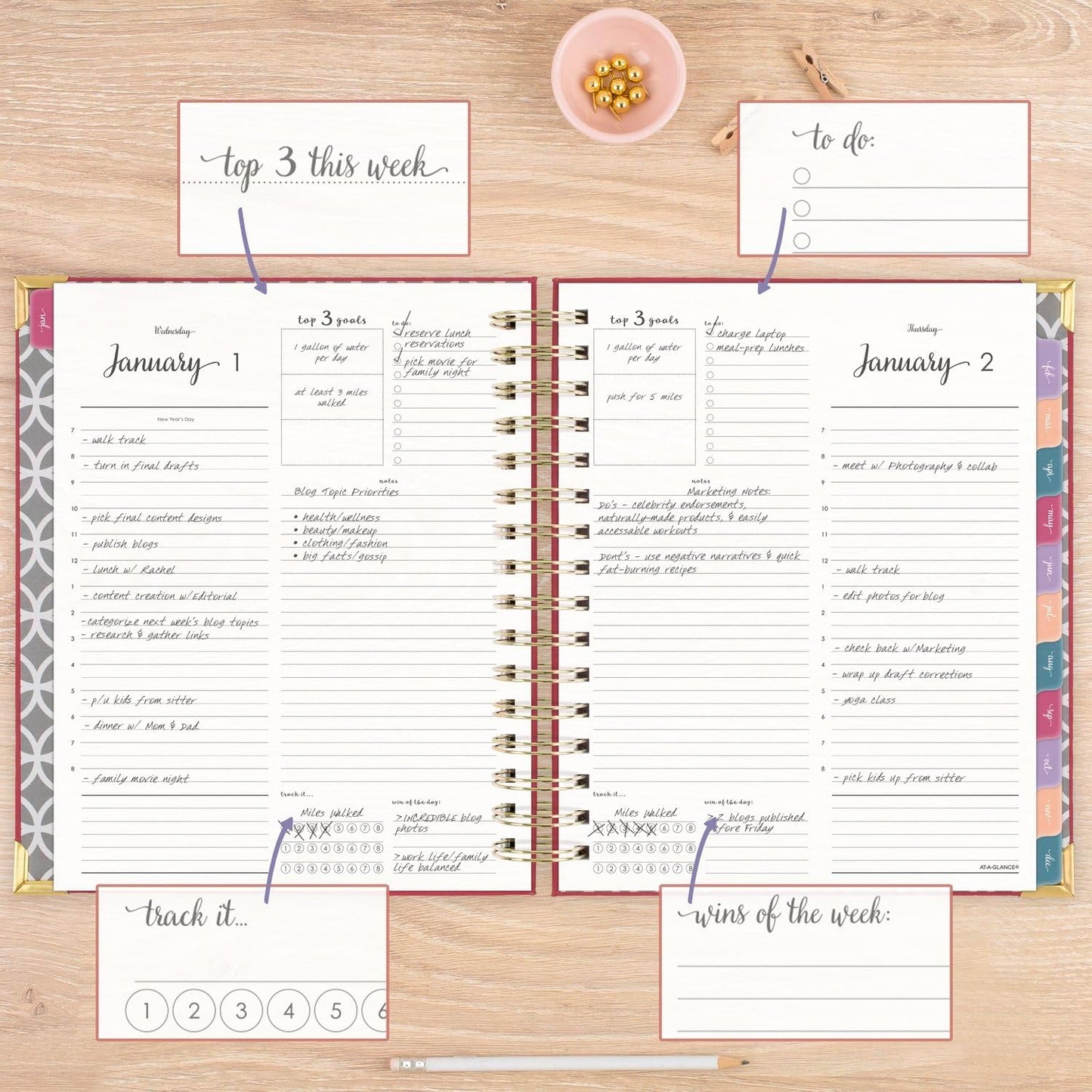 2025 Planner, Daily & Monthly, 7" X 8-3/4", Medium, Hardcover, Harmony, Berry (6099-806-59-25)