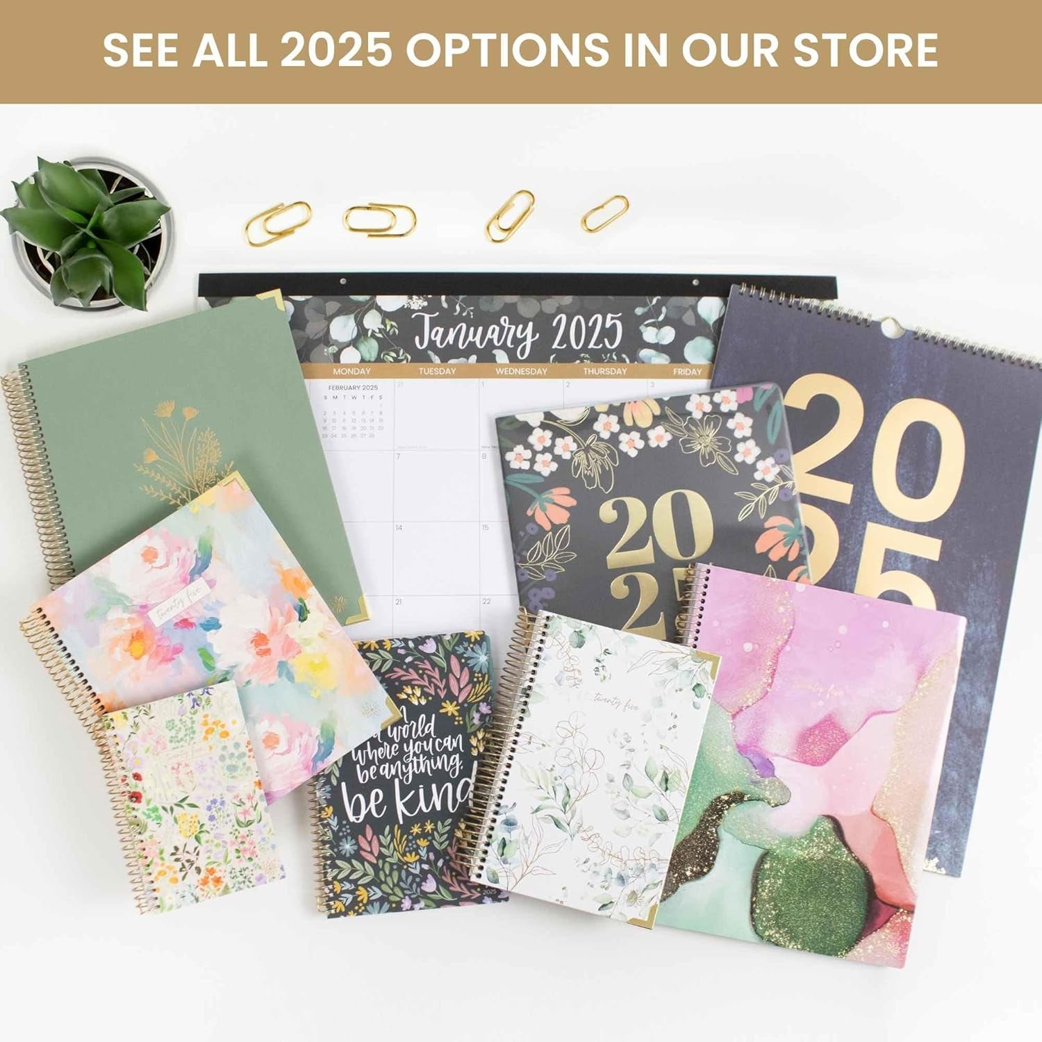 2025 Hardcover Calendar Year Goal & Vision Planner (January 2025 - December 2025) - Monthly/Weekly Column View Agenda Organizer - 7.5" X 9" - Garden Party, Beige