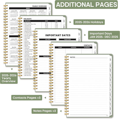 2025 Planner, Weekly and Monthly Calendar Planner Book, January 2025 - December 2025, Hardcover Planner 2025 with Monthly Tabs, Notes Pages, Spiral Bound, Inner Pocket, A5 (6.4" X 8.5") - Green