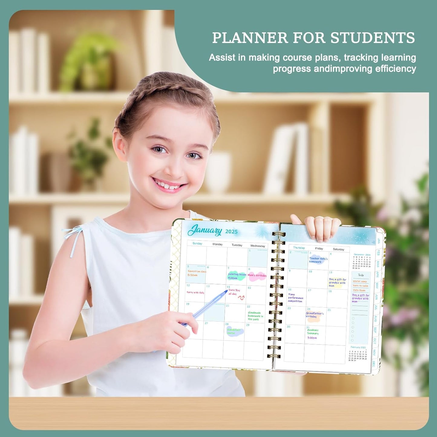 2025 Planner- Weekly and Monthly Planner, January 2025 - December 2025, Spiral Bound Hardcover Calendar Planner Book with Tabs, Inner Pocket, Perfect for School Supplies Office Home , A5 (6.3" X 8.5"), White