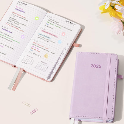 2025 Pocket Planner, Weekly and Monthly Planner for Purse 3.5" X 6", 12 Months (Jan 2025 - Dec 2025), Small PU Hardcover Daily Organizer Calendar Planner, Agenda Journal with Tabs for Women Travel Office Home School