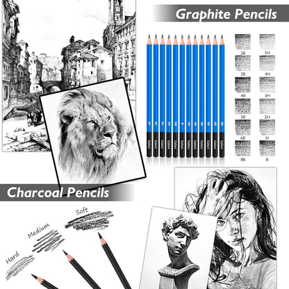 176PCS Art Supplies Sketching Kit with 100 Sheets 3-Color Sketch Book, Graphite Colored Charcoal Watercolor & Metallic Pencils, School Supplies Gifts for Artists Adults Teens Girls Boys Kids