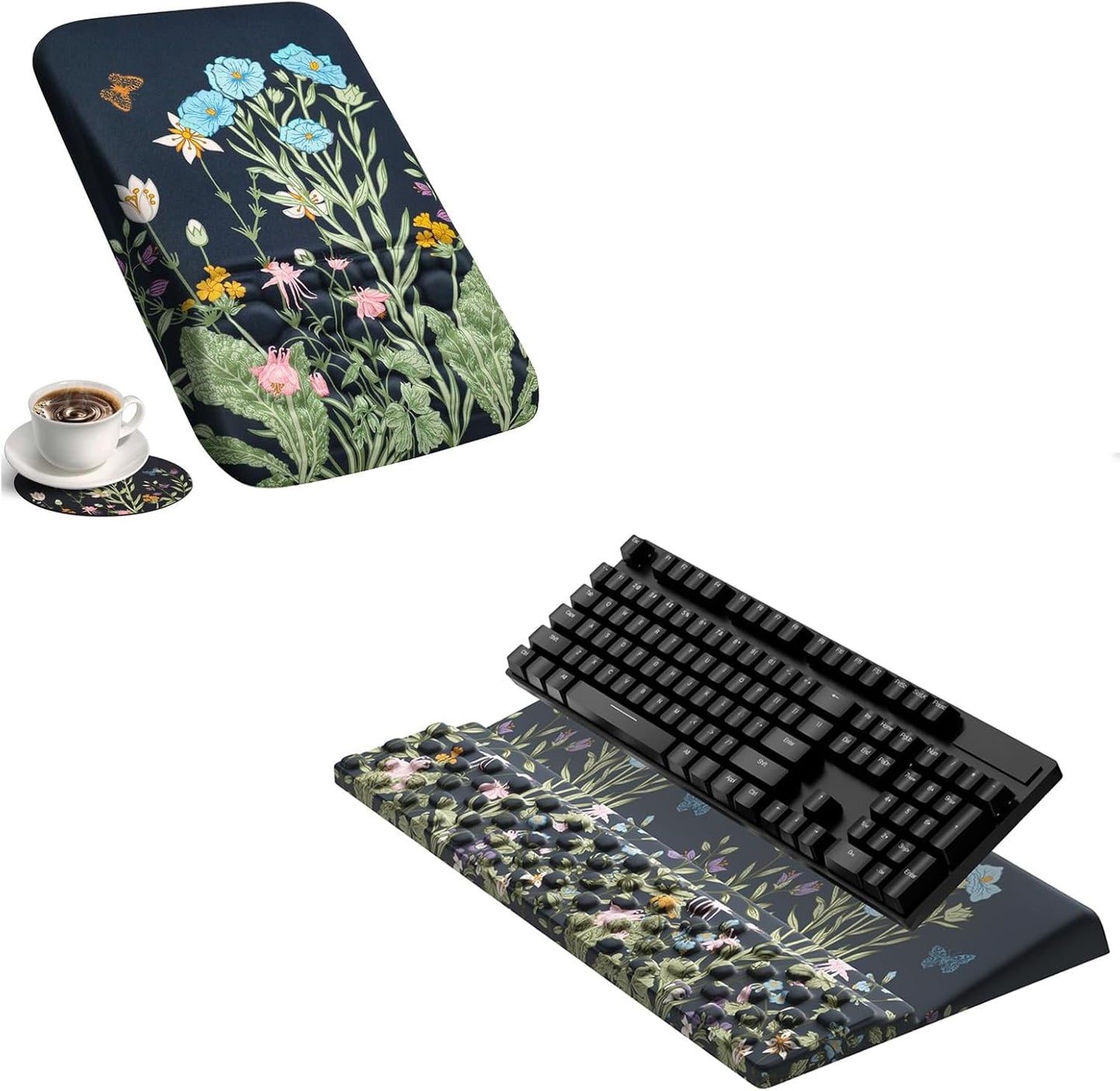 Keyboard Wrist Rest Pad with Ergonomic Mousepad Floral Set