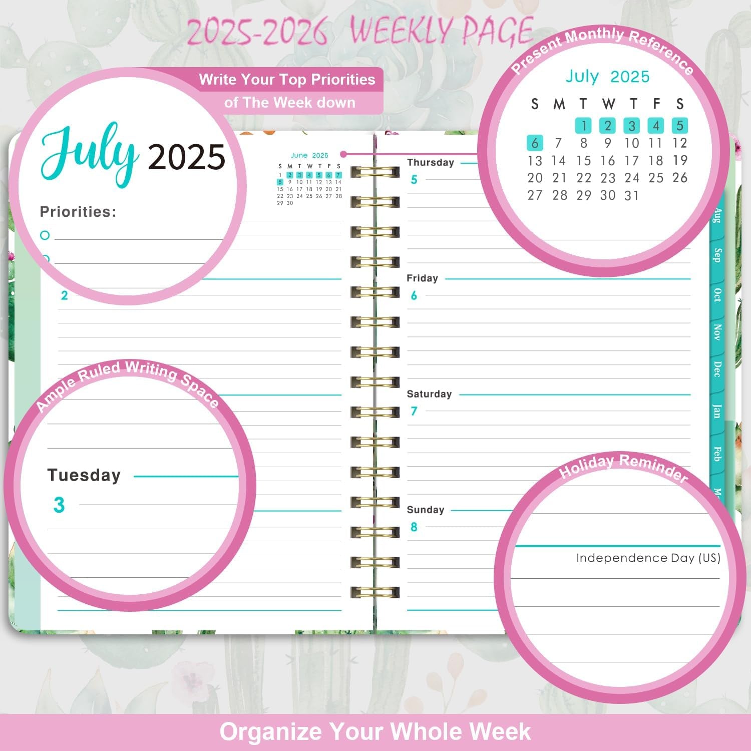 2025-2026 Planner - Planner 2025-2026, Weekly and Monthly Planner, Jul 2025 - Jun 2026, 8.5" X 6.4", Planner with Hardcover, Twin - Wire Binding, Monthly Tabs, Elastic Closure, Daily Organizer