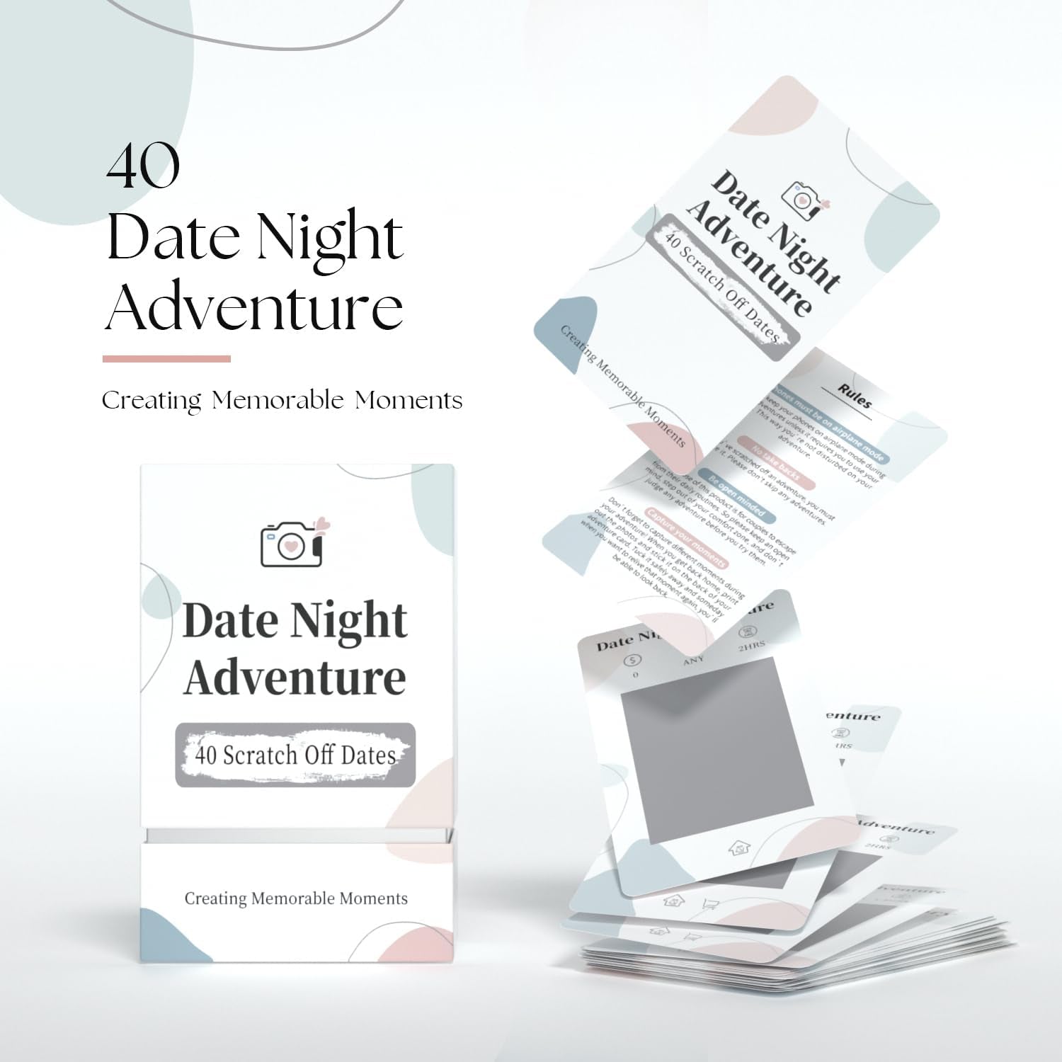 40 Date Ideas Card Games for Couples Date Night - Unique Date Deck Scratch off Cards, Gifts for Boyfriend - Romantic Newlywed and Wedding Anniversary Couples Gifts for Him and Her