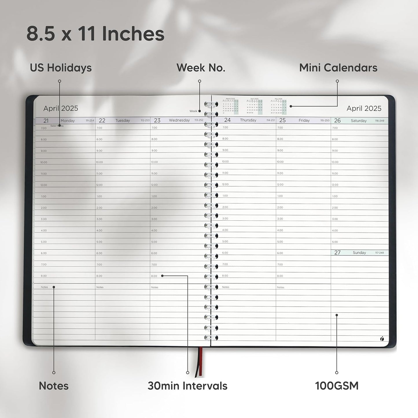 2025 Planner Weekly and Monthly – Hourly Appointment Book 2025 – Softcover, Twin-Wire Binding – Teacher Planner, Simple Design for Productivity – 8.5 X 11