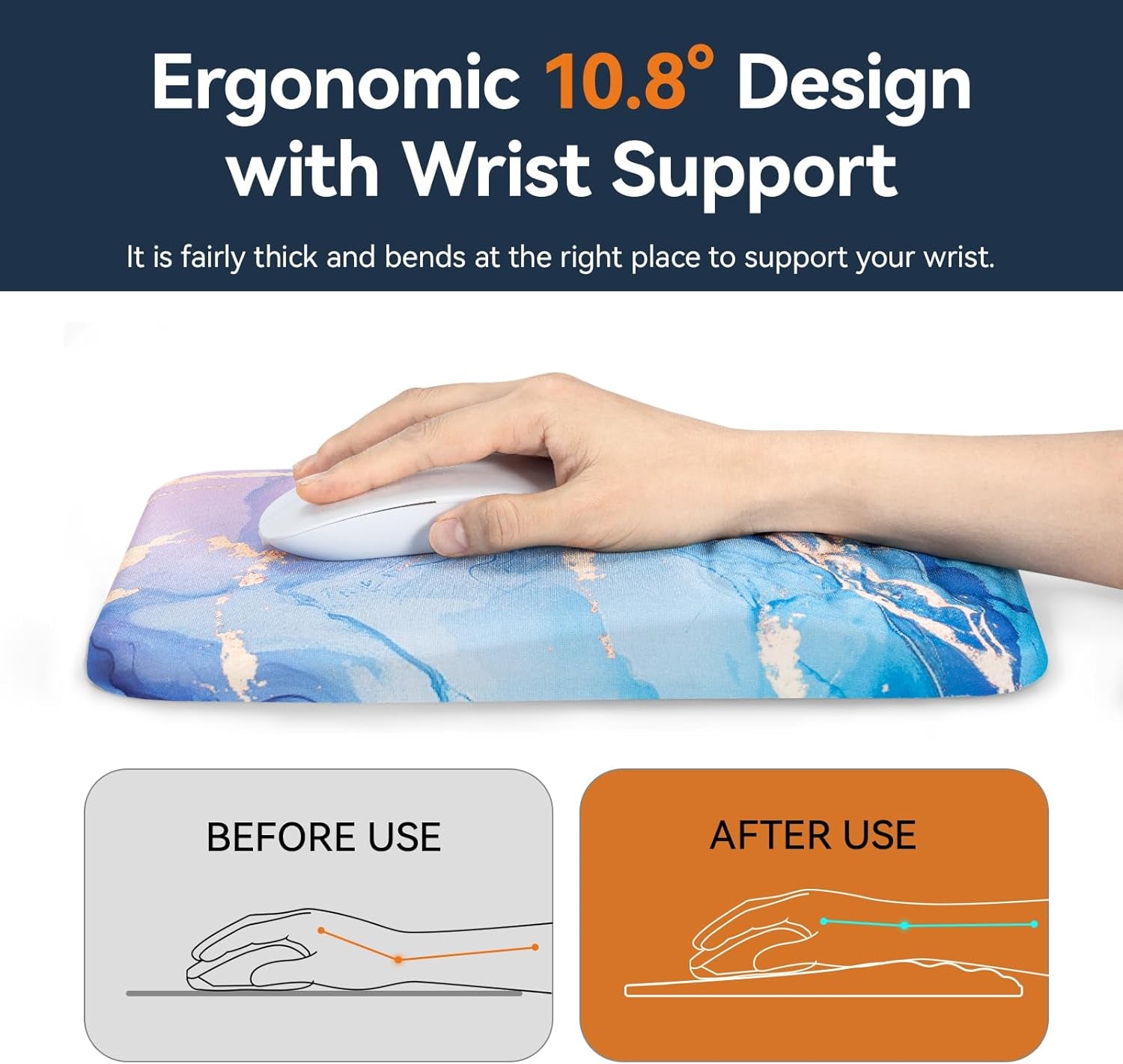 Mouse Pad with Wrist Rest Ergonomic Comfortable Pain Relief Mousepad Wrist Support for Computer Blue Marble