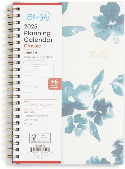 Weekly and Monthly Planner Calendar, Flexible Frosted Cover, Laminated Tabs, Wirebound, Storage Pocket, Bakah Blue (Bakah Blue- 2025, 5" X 8")