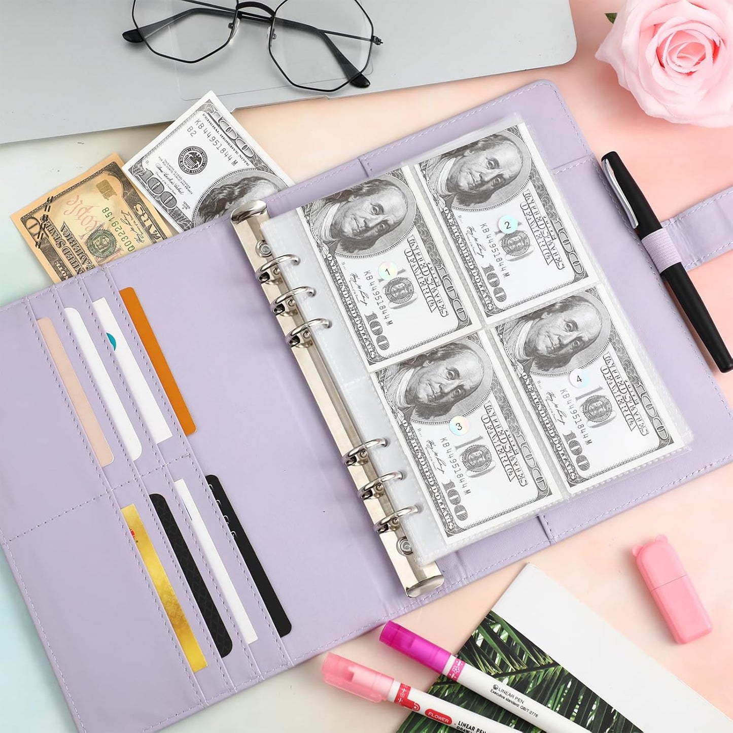 200 Envelope Challenge Binder Money Saving Binder Challenge Book with Cash Envelopes Savings Book Budget Binder Planner Book for Organizer Budgeting 50 Page 200 Card Slot(Purple)