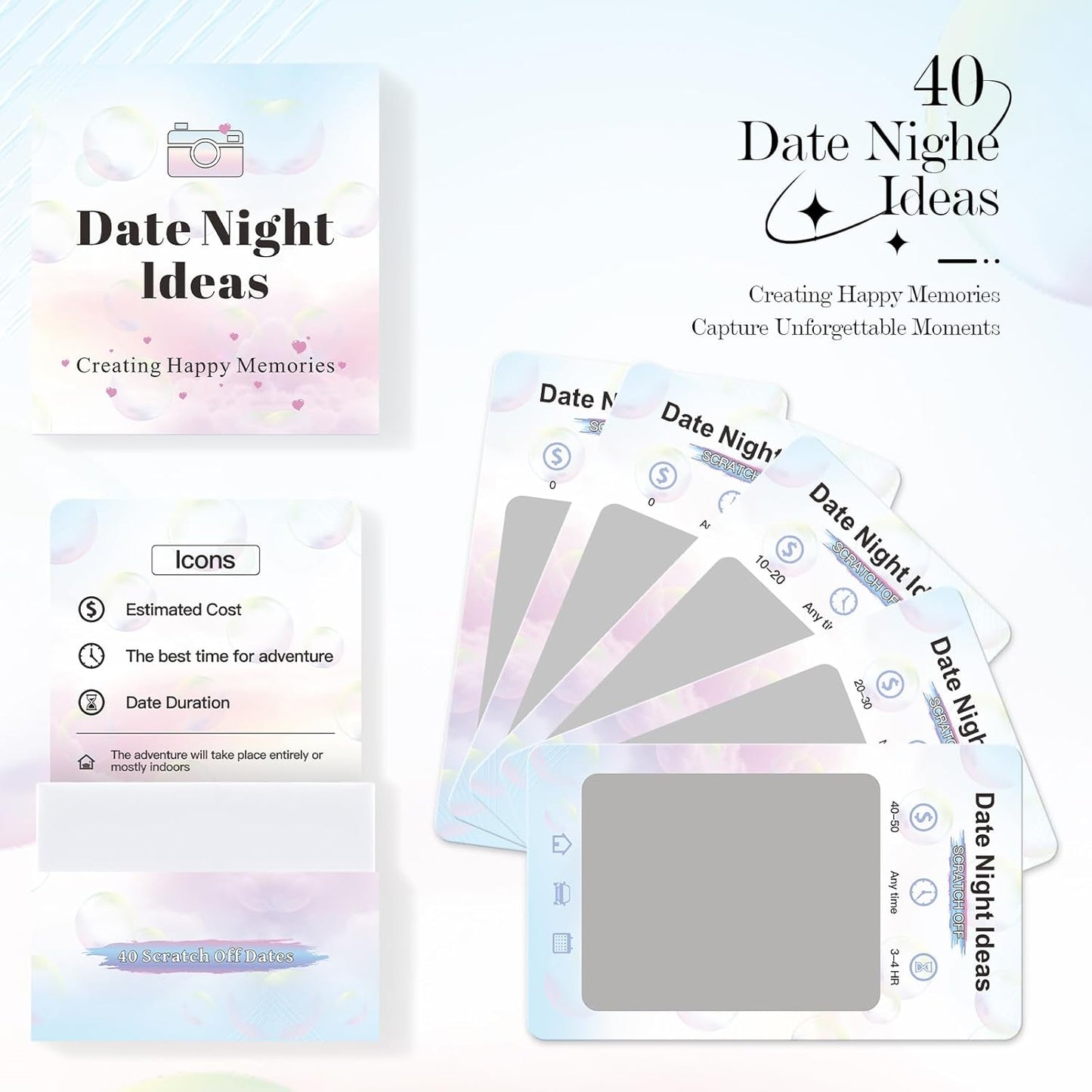 40 Date Night Ideas for Couple, Adventurous Scratch-Off Cards for Couple Games, Wedding Anniversary Couple Gift Ideas for Him, Her, Wife or Husband, Fun Couple Gifts for Date Night