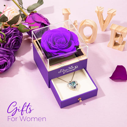 Preserved Real Purple Rose with Angle Wings Necklace, Anniversary Birthday Gifts for Women, Wife Girlfriend Mom Gift Ideas for Christmas Mother'S Day Valentine'S Day, I Love You Gifts for Her