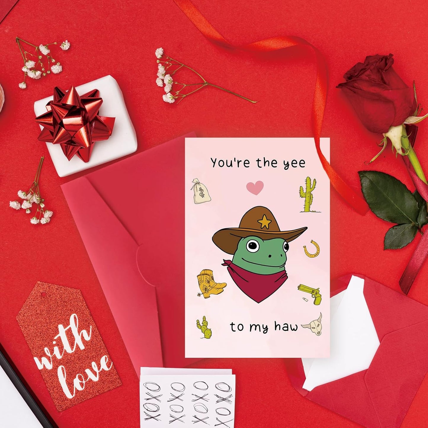 Funny Frog Valentines Card Gift,Humorous Valentine'S Day Card for Women Men,Unique Anniversary Card for Him Her,Cowboy Valentines Day Card