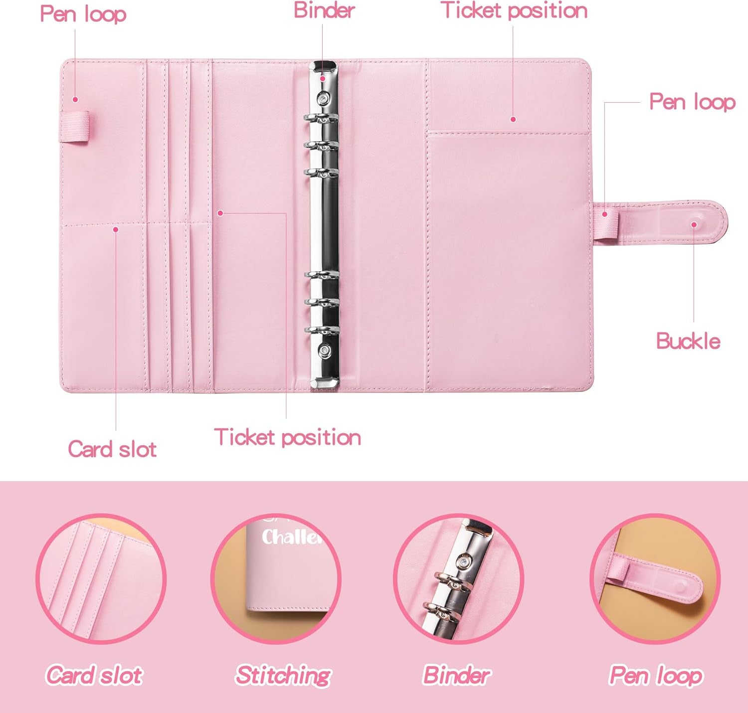 100 Envelopes Money Saving Challenge, A5 Savings Challenges Book Budget Binder with Cash Envelopes Erasable Tracker, Easy and Fun Way to save $500 $5050 $10000 (Pink)