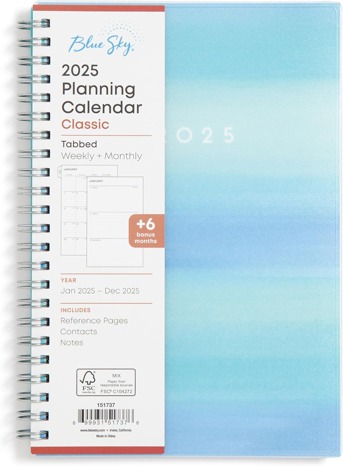 2025 Weekly and Monthly Planner Calendar, January 2025 - December 2025, 5" X 8", Flexible Frosted Cover, Laminated Tabs, Durable Wirebound, Chloe