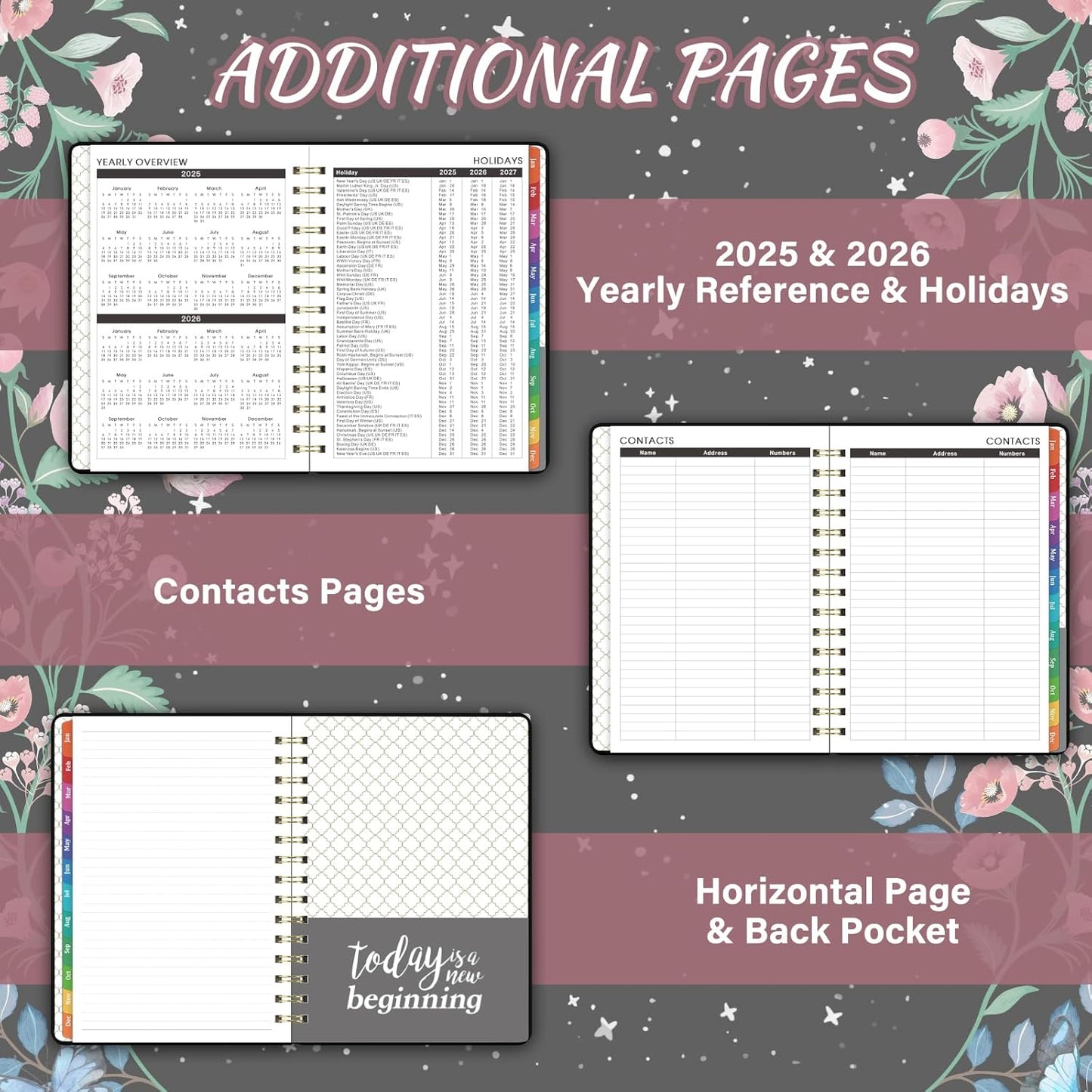 2025 Planner - 2025 Planner Weekly and Monthly with Tabs, Jan. 2025 - Dec. 2025, 6.3" X 8.4", Planner 2025 with Back Pocket + Thick Paper + Twin-Wire Binding - Moon