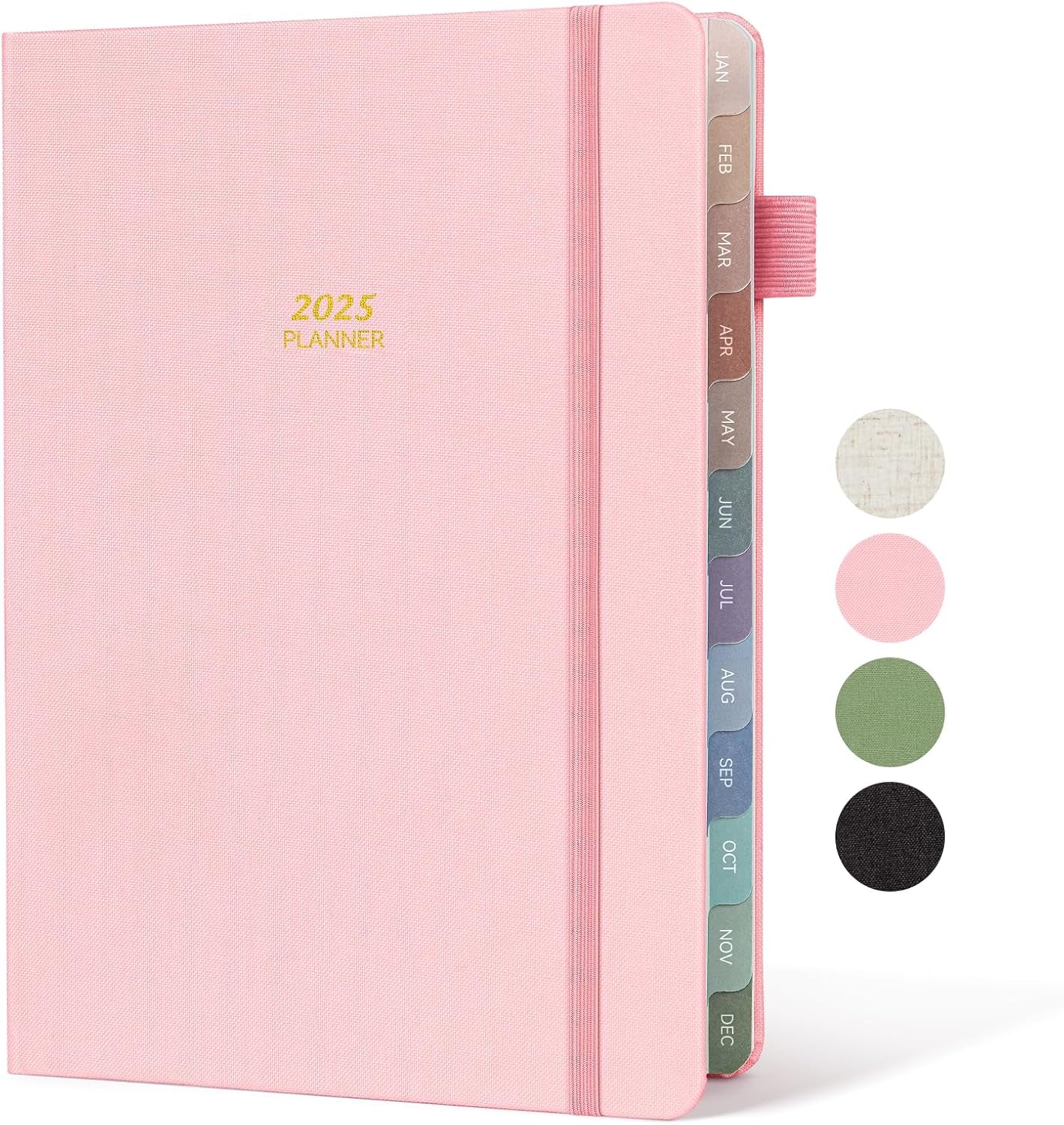 2025 Linen Cover Planner Weekly & Monthly Daily Agenda Book,2025-2026 to Do List Notebook with Colorful Monthly Tabs, Inner Pocket, Elastic Closure, Thick Paper(Pink,5.5 * 8.5)