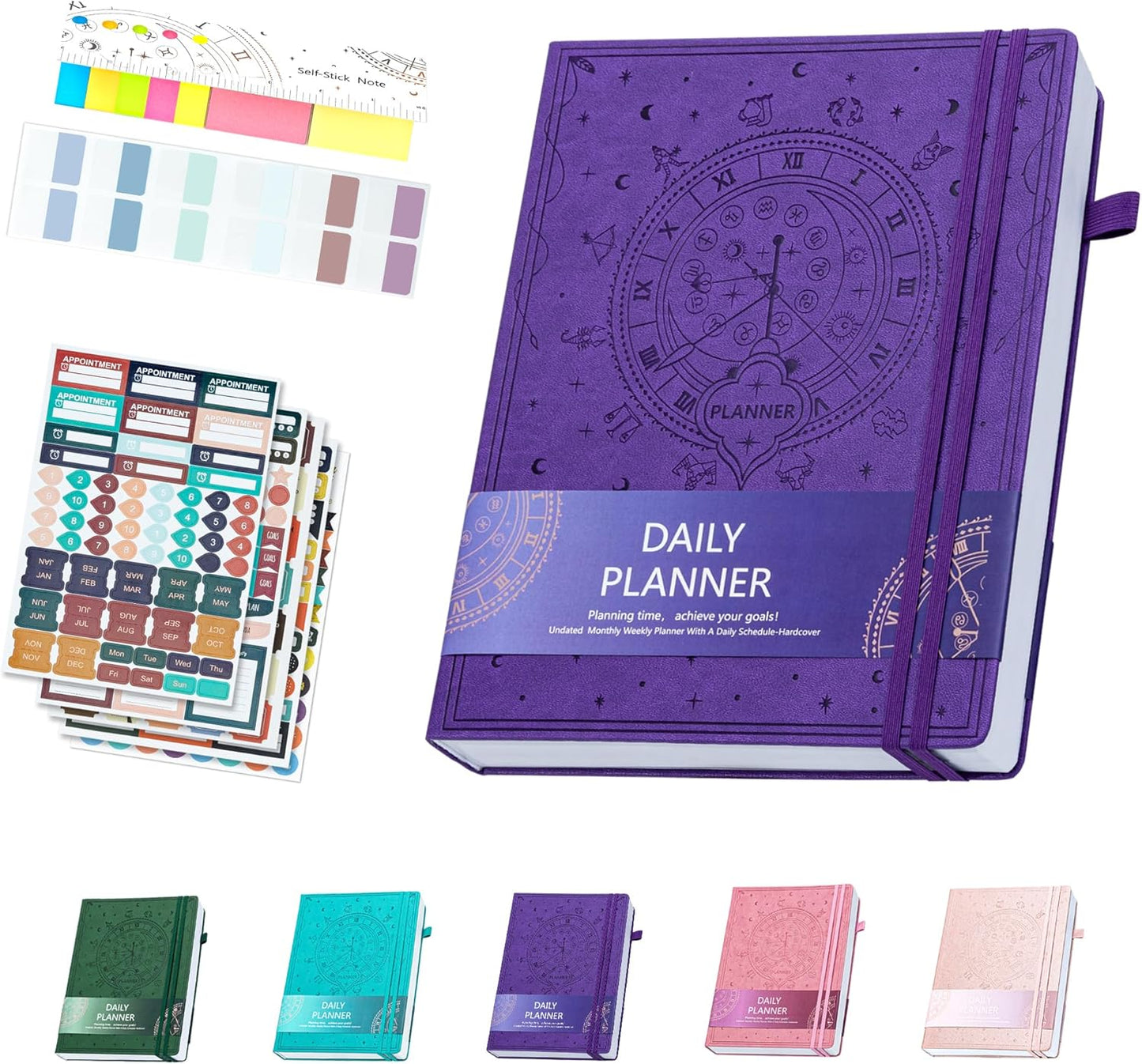 2025 Planner Weekly and Monthly, Undated Daily Planner 2025-2026, Hardcover 8.5 X 11, Leather A4 Office Supplies for Women & Men, Organizer Notebook with Stickers, Storage Pocket(Purple)