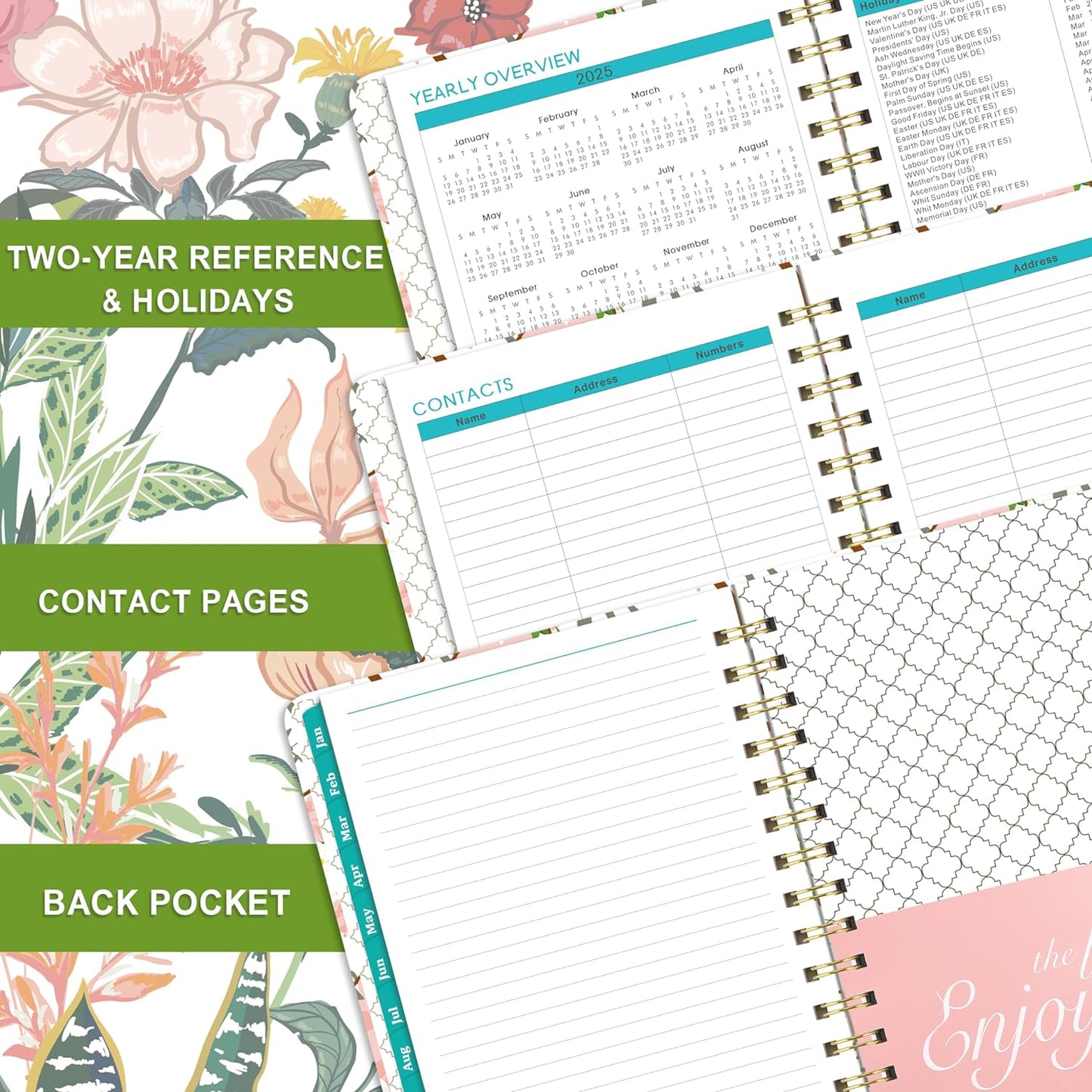 2025 Planner – Weekly ＆ Monthly Planner 2025, Jan. 2025 – Dec. 2025, 6.4" X 8.5" with Tabs, Flexible Hardcover, Thick Paper, Strong Twin-Wire Binding, Back Pocket, Inspirational Quotes ＆ Notes