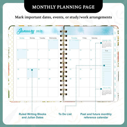 2025 Planner- Weekly and Monthly Planner, January 2025 - December 2025, Spiral Bound Hardcover Calendar Planner Book with Tabs, Inner Pocket, Perfect for School Supplies Office Home , A5 (6.3" X 8.5"), White