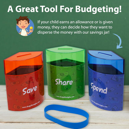 Save Spend Share Money Jar | Three-Part Money Tin Teaches Kids Financial Management - Deposit Coins and Bills