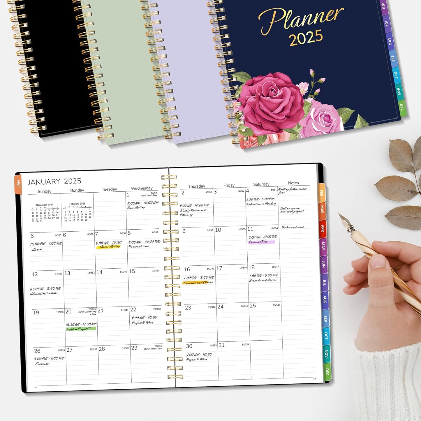 2025 Planner, Weekly and Monthly Planner January - December 2025, 6.4" X 8.3" Monthly Planner with Waterproof Flexible Cover, Spiral Binding Notebook with Monthly Tab, Pockets, Bookmark, Black