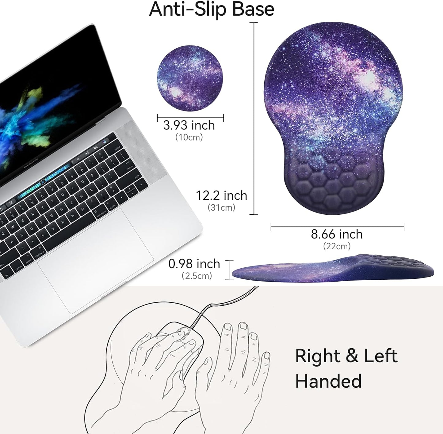 Comfortable Mouse Pad with Wrist Rest, Computer Small Mouse Pad Ergonomic Gaming Mouse Pad with Support, Memory Foam, Non-Slip PU Base for School and Office Supply, Purple