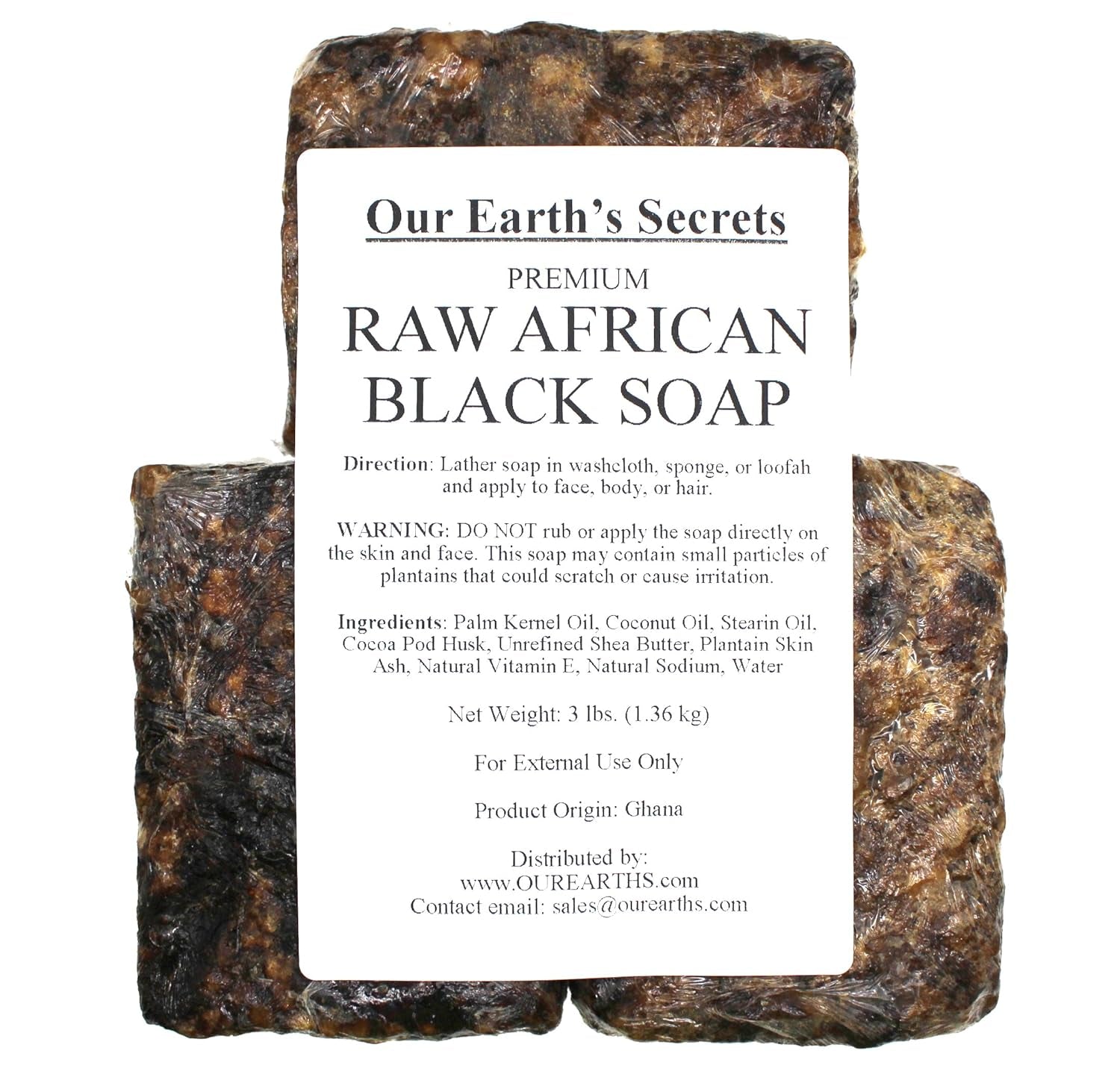 Premium Natural Raw African Black Soap, 3 Pound