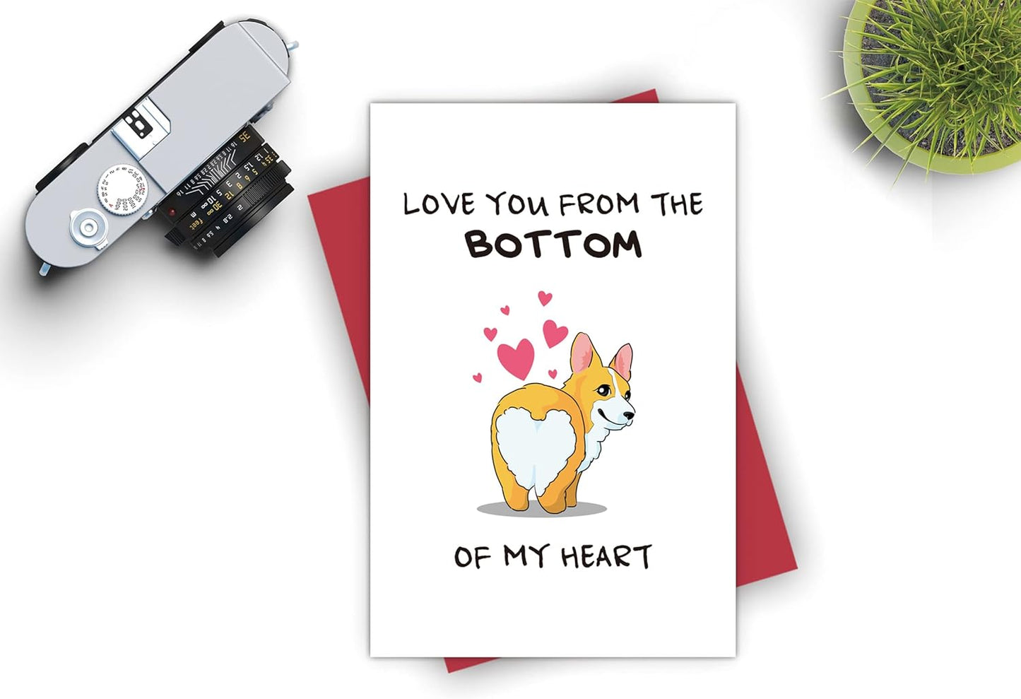 Corgi Love You Card, Cute Valentines Day Card, Birthday or Anniversary Card for Lover Spouse, Love You from the Bottom of My Heart