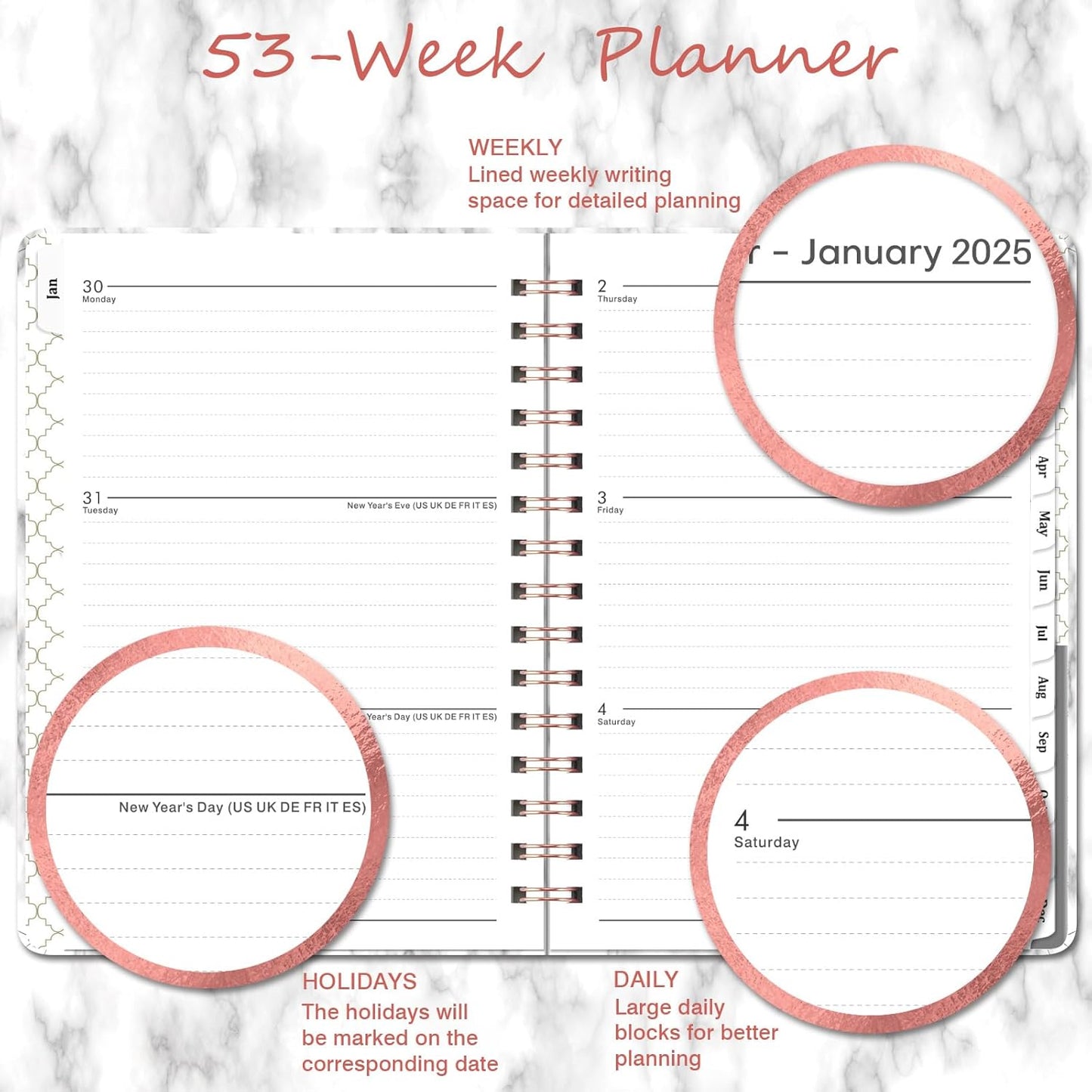 2025 Planner - Weekly Monthly Planner 2025, January. 2025 - December 2025, 8.43" X 6.3", 2025 Planner Weekly and Monthly with Tabs, Pocket