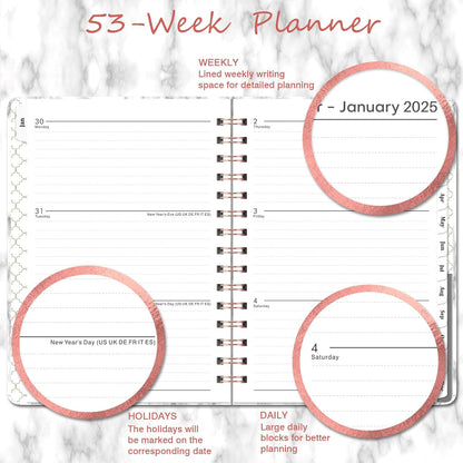 2025 Planner - Weekly Monthly Planner 2025, January. 2025 - December 2025, 8.43" X 6.3", 2025 Planner Weekly and Monthly with Tabs, Pocket