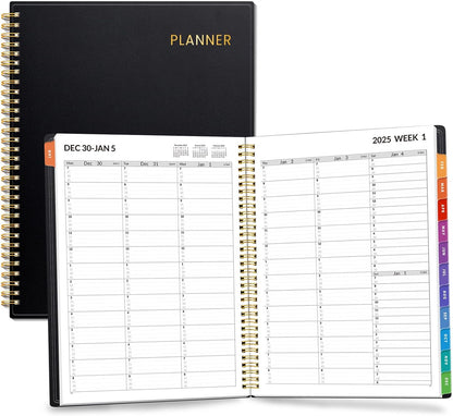 2025 Appointment Book, Quarter-Hourly, Weekly & Monthly - from January 2025 - December 2025, 8.5"X11" Weekly Planner, Flexible Cover, Note Pages, Pockets, Bookmark, Spiral Binding, Black