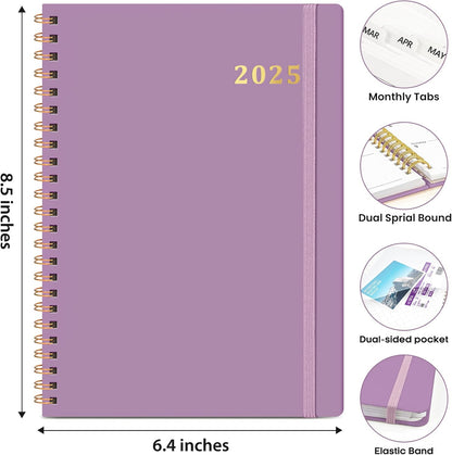 2025 Planner, Weekly and Monthly Calendar Planner Book, January 2025 - December 2025, Hardcover Planner 2025 with Monthly Tabs, Notes Pages, Spiral Bound, Inner Pocket, A5 (6.4" X 8.5") - Purple