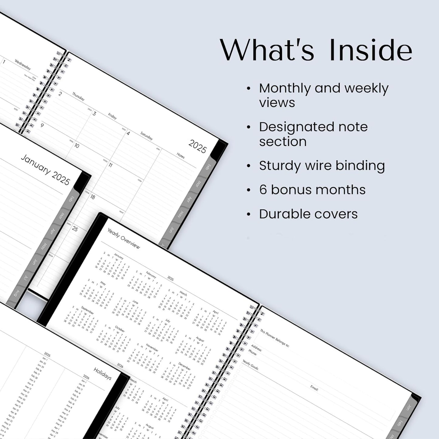 2025 Weekly and Monthly Planner Calendar, January - December, 8.5" X 11", Flexible Cover, Laminated Tabs, Wirebound, Storage Pocket, Enterprise