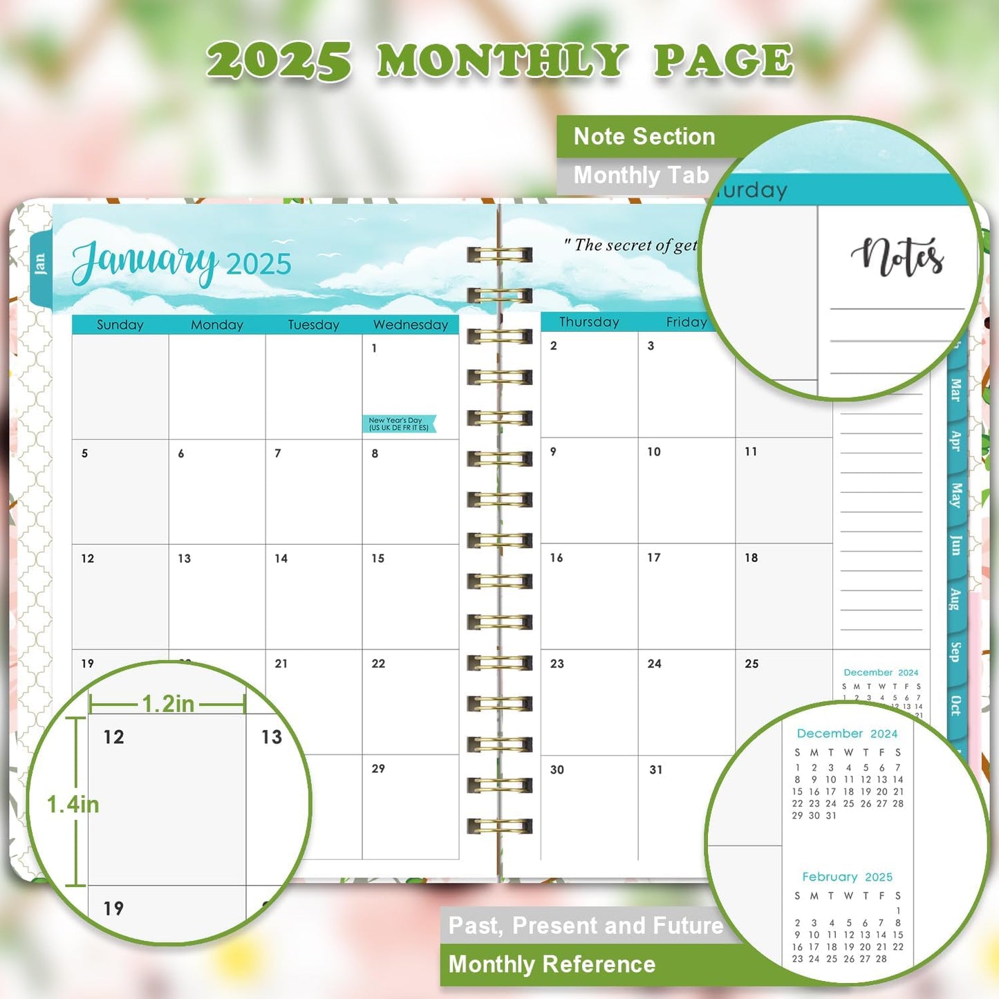 2025 Planner - Weekly & Monthly Planner 2025 with Tabs, 6.4" X 8.5", Jan 2025 - Dec 2025, Hardcover, Strong Binding, Thick Paper, Back Pocket, Elastic Closure, Inspirational Quotes