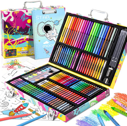 Art Supplies, 180 Piece Drawing Painting Art Kit with Clipboard and Coloring Papers, Gifts Art Set Case with Oil Pastels, Crayons, Colored Pencils, Watercolor Cakes