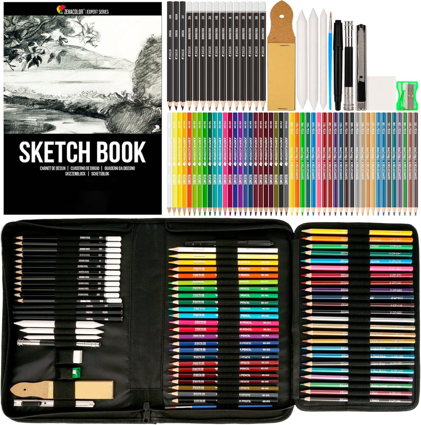 74 Pack Drawing Kit with Drawing Pencils - Drawing Set for Sketching, Pro Sketch Art Supplies with Sketch Book, Colored, Graphite, Charcoal, Watercolor & Metallic Pencil for Adults and Kids