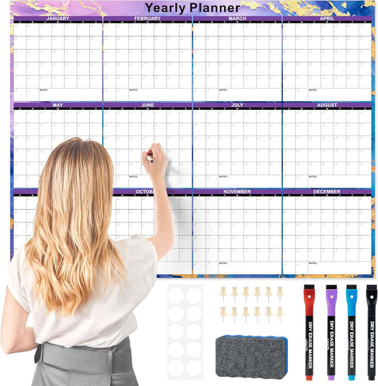 Undated Large Dry Erase Wall Calendar 12 Month, 2025 Laminated Calendar 32'' X 48'' Yearly Monthly Family Calendar, Jan to Dec