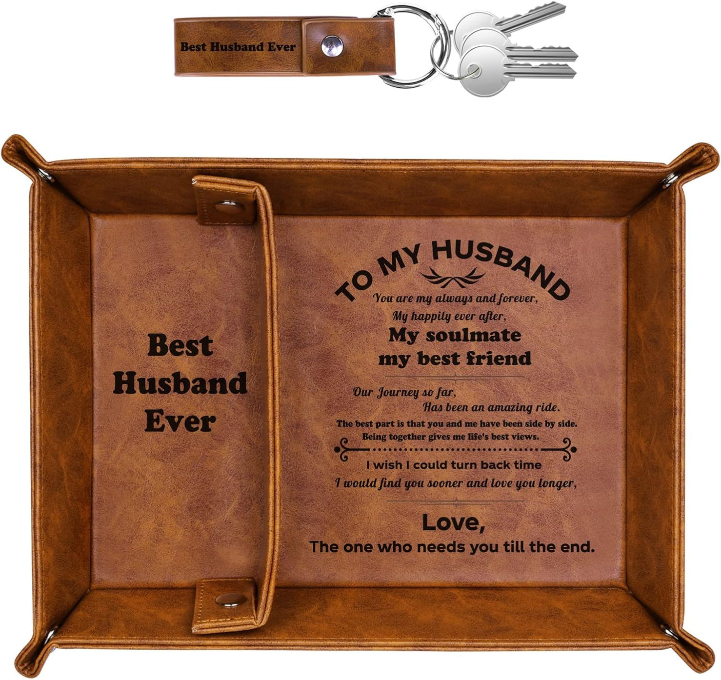 Best Husband Ever Gifts PU Leather Tray and Keychain, Husband Gifts for Christmas Xmas Stocking Stuffers, Unique Valentine'S Day Anniversary Birthday Gift from Wife, Men Gift Ideas for Him