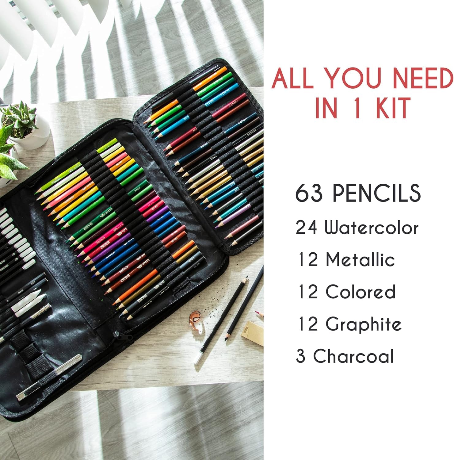 74 Pack Drawing Kit with Drawing Pencils - Drawing Set for Sketching, Pro Sketch Art Supplies with Sketch Book, Colored, Graphite, Charcoal, Watercolor & Metallic Pencil for Adults and Kids