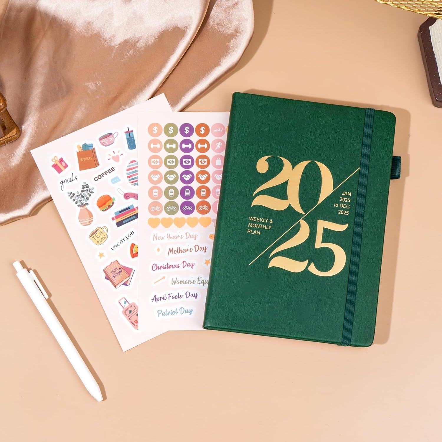 2025 Planners for Women 2025 Planner Weekly and Monthly with Stickers& Pocket Hardcover Leather 2025 Calendar Monthly Daily Planner Agenda for Men, 5X8, Green