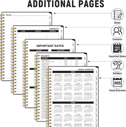 2025 Planner, Weekly and Monthly Calendar Planner Book (Jan 2025 - Dec 2025), Hardcover Planner 2025 with Tabs, Inner Pocket, Ideal Office Home School Supplies - A5 (6.3" X 8.5"), Spiral Bound, Black