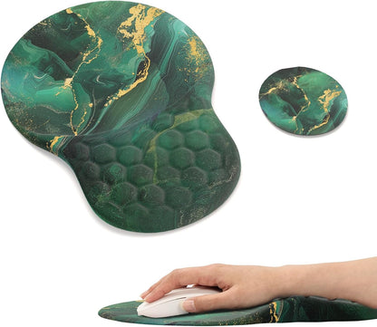 Comfortable Mouse Pad with Wrist Rest, Computer Small Mouse Pad Ergonomic Gaming Mouse Pad with Support, Memory Foam, Non-Slip PU Base for School and Office Supply, Green