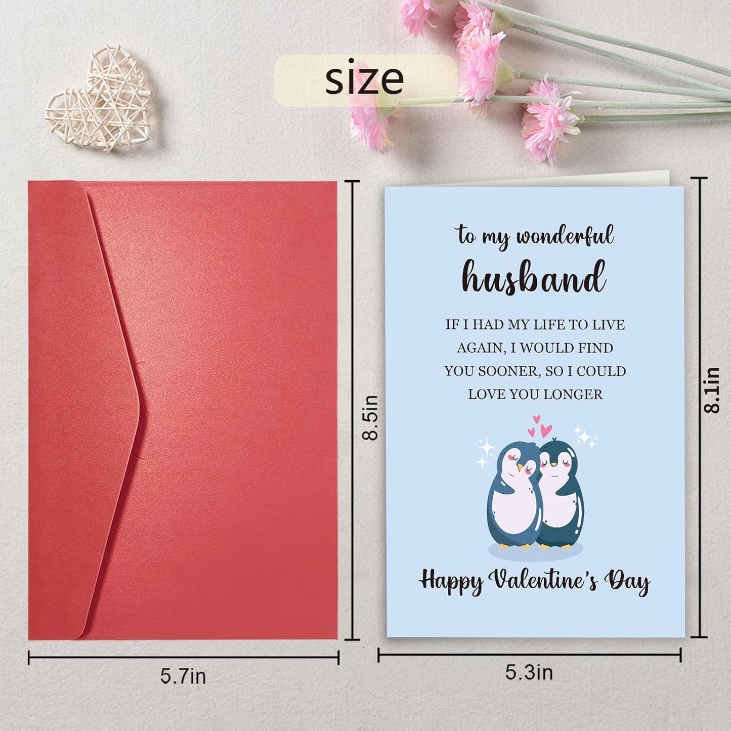 Romantic Valentines Day Card for Husband, Penguin Valentines Day Card for Him, Happy Valentines Day Gift from Wife, to My Wonderful Husband