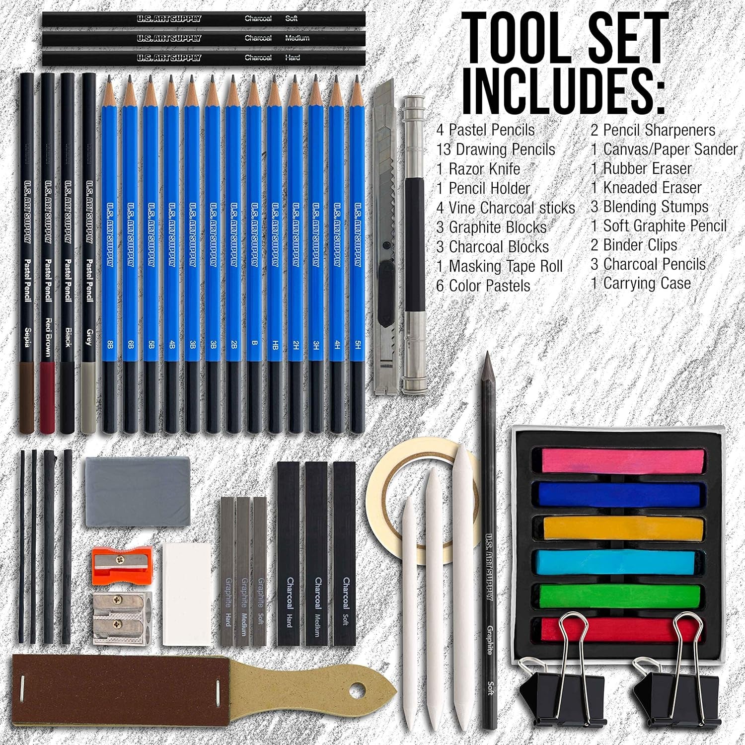 54-Piece  Drawing & Sketching Set with 4 Sketch Pads - Ultimate Artist Kit with Graphite, Charcoal, Pastels, Erasers in Pop-Up Carry Case