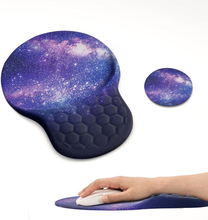 Comfortable Mouse Pad with Wrist Rest, Computer Small Mouse Pad Ergonomic Gaming Mouse Pad with Support, Memory Foam, Non-Slip PU Base for School and Office Supply, Purple